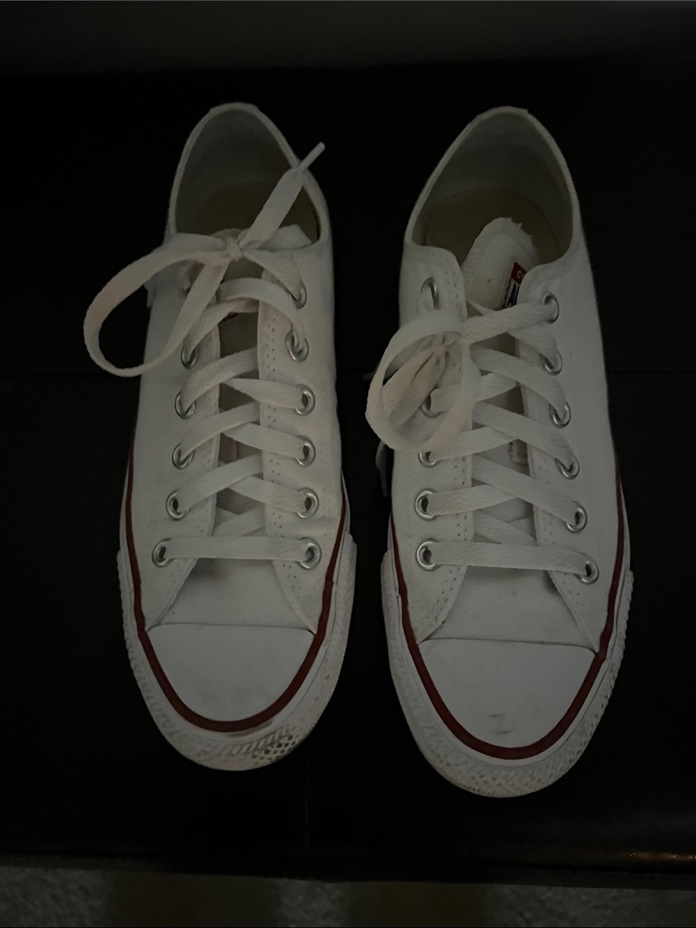 Converse White Canvas Low-Top Sneakers with Red Stripe